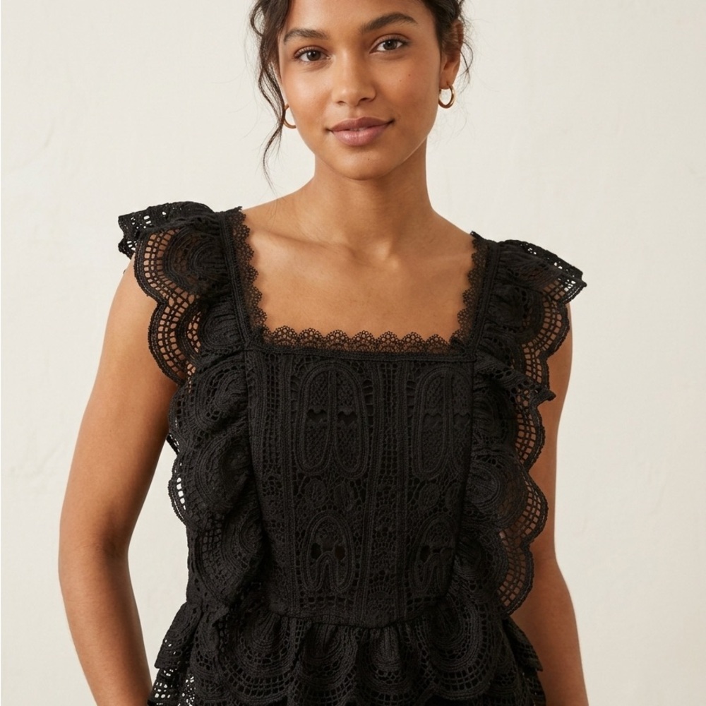 Beulah Black Lace Ruffle Blouse